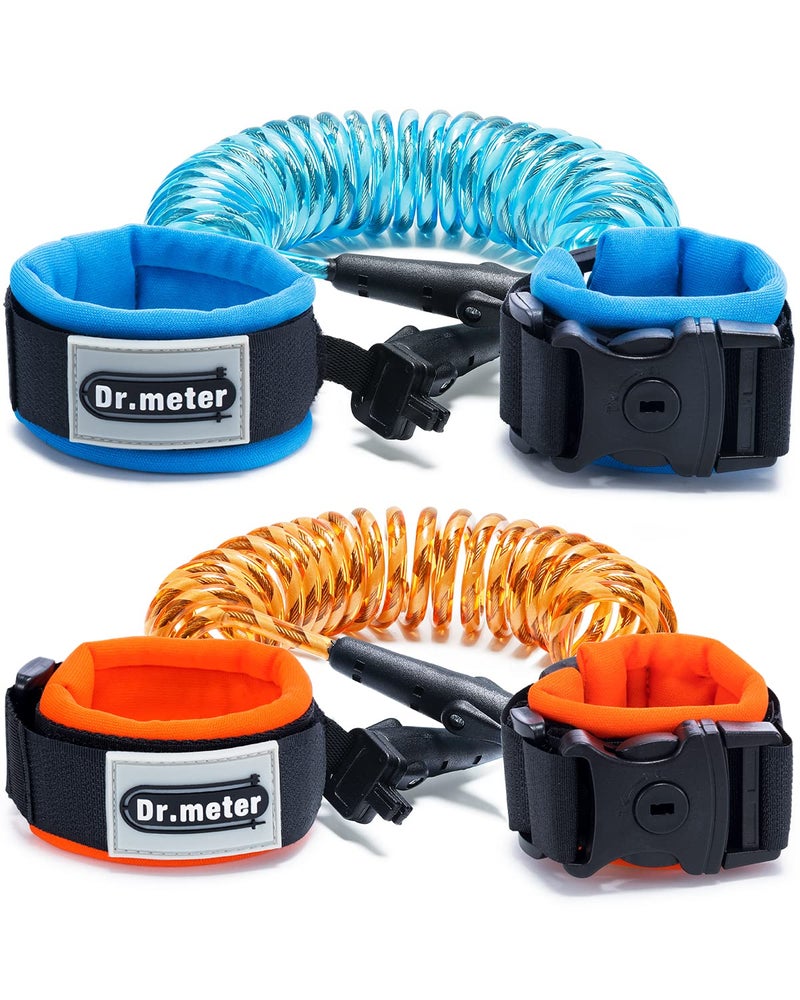 Dr.meter Toddler Leash, 2 Pack Safety Anti Lost Wrist Link with Key Lock, Reflective Child Walking Harness, 8.2ft Blue + 4.92ft Orange Kids Leash for Supermarket Mall Airport Amusement Park Zoo Travel - Image 1